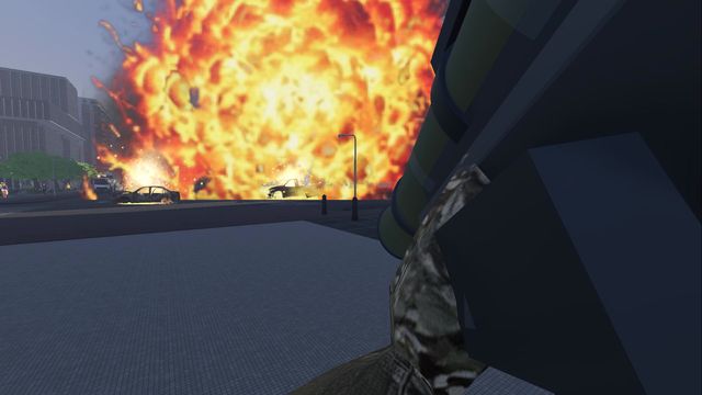 First person: a rocket launcher, and the fireball it left in the street